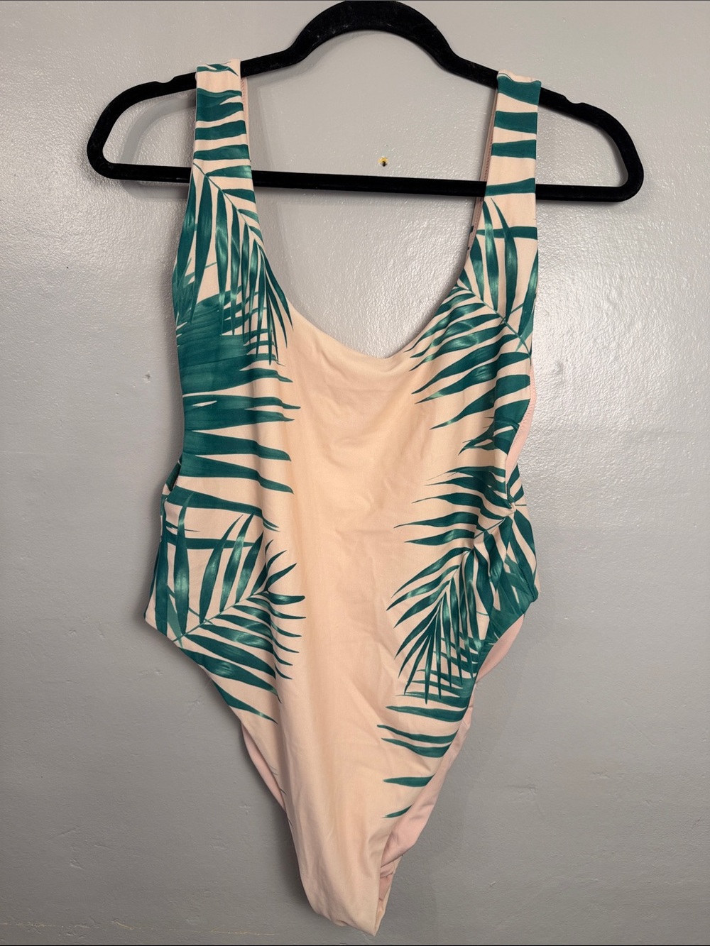 Aerie Women's Super Scoop One Piece Swimsuit Pink Green Palm Leaf xlarge